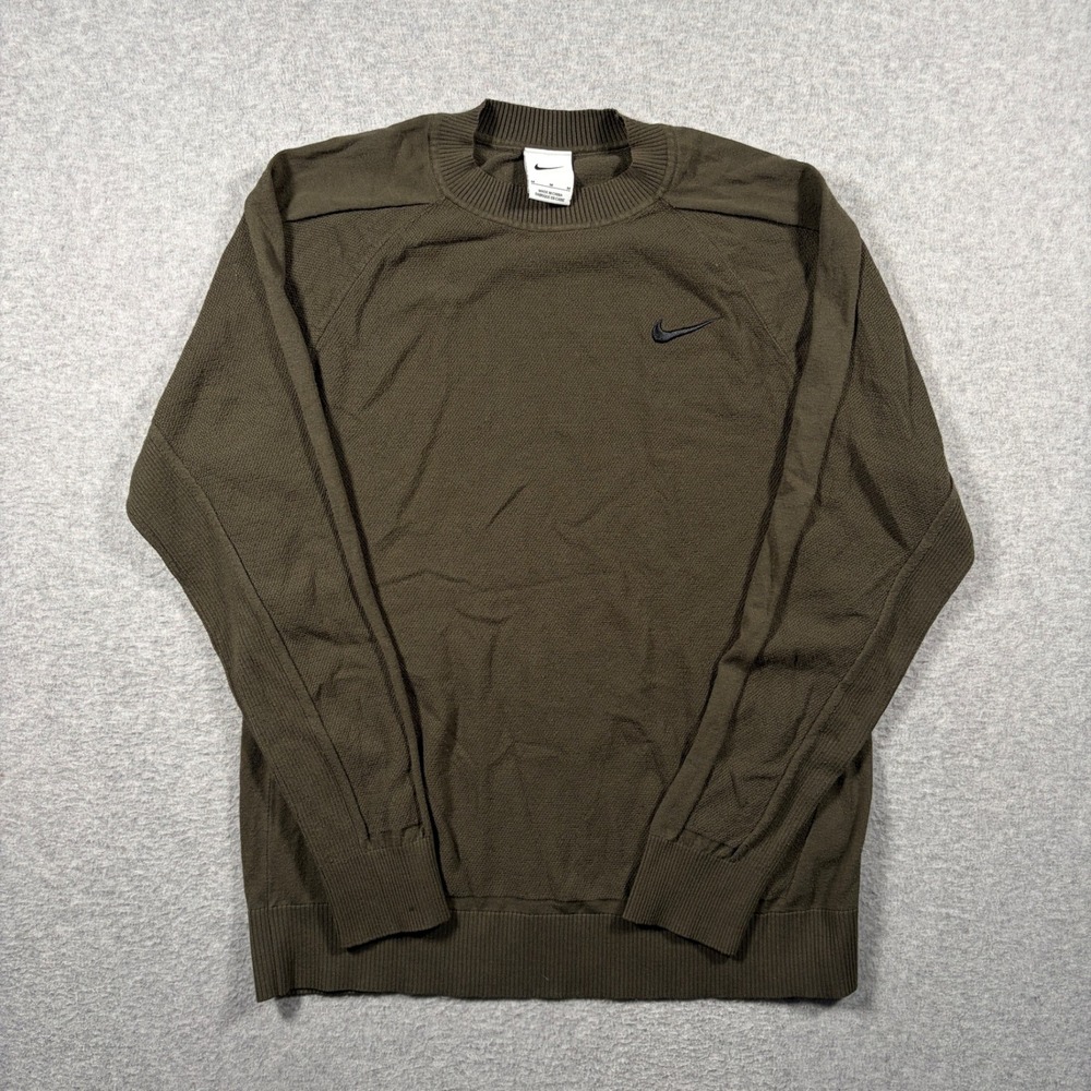 Nike Tour Knit Crewneck Golf Sweater Mens Medium Cargo Khaki Olive FQ8832-325